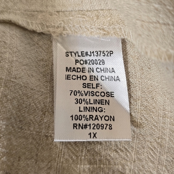 Entro Cream Open Linen Blazer Jacket Size 1x With Shirred Sleeves - Picture 9 of 13